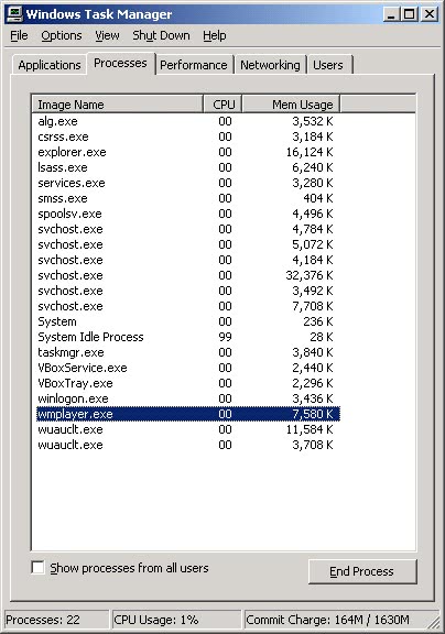 Windows Media Player 11 memory consumption