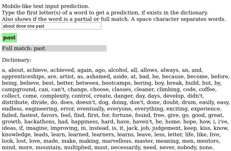 Word prediction demo screenshot