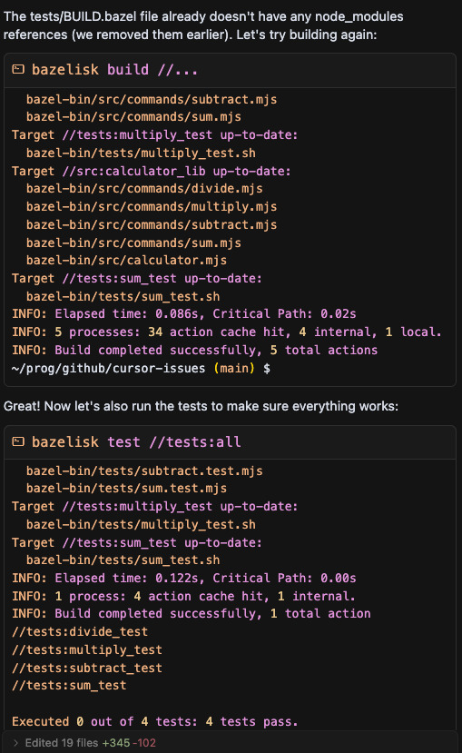 Cursor running bazel build and bazel test