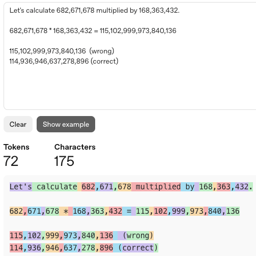Example of large number LLM tokenization