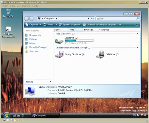 Windows Vista RC1 under Virtual PC 2004